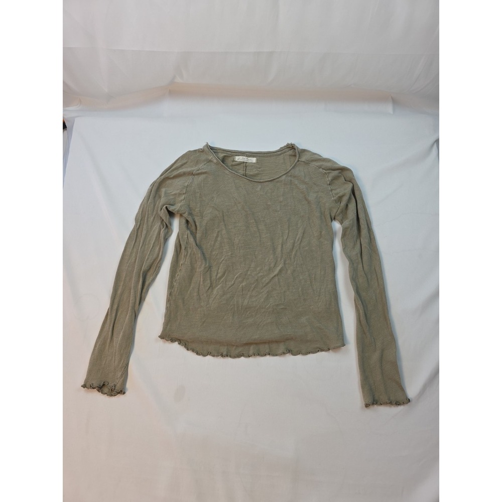 We the Free Free People Long Sleeve Shirt Size Large Ruffles‎ Lightweight Brown